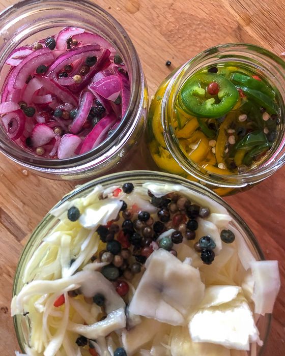 Veg with the brine ready to be sealed